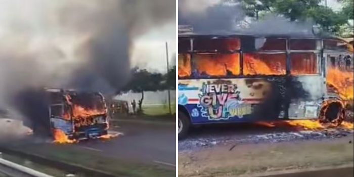 33-Seater Lopha Sacco Bus Torched After Fatal Accident on Thika Superhighway in Juja